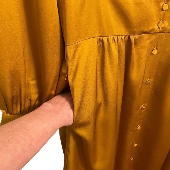 J. Crew Button Front Gold A-Line Long Sleeve Midi Dress with Pockets Size 6T - Picture 5 of 9